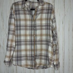 Kuhl Tan Cream Plaid Button-Up Medium